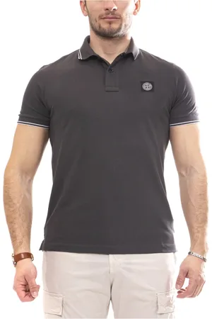 Stone Island Tops, Heren, Zwart, M, Katoen, Gestreept Kraag Polo Shirt