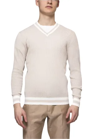 ELEVENTY Truien, Heren, , XL, Zand en Wit V-Neck Sweater