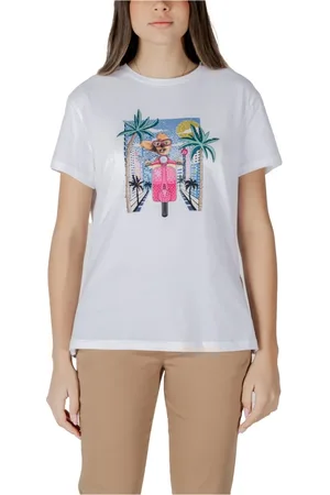 Liu Jo Tops, Dames, Wit, XS, Katoen, Stijlvol Bedrukt T-shirt met Korte Mouwen