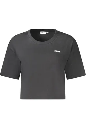 Fila Tops, Dames, Zwart, S, Katoen, Zwarte Katoenen Cropped T-Shirt met Print