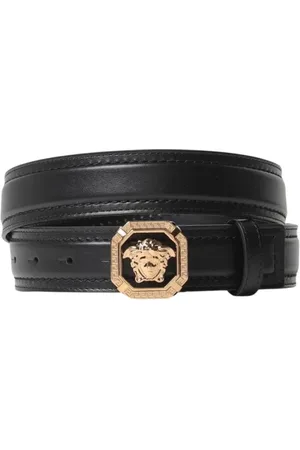 VERSACE Accessoires, Heren, Zwart, 110 CM, Leer, Iconische Leren Riem voor Mannen