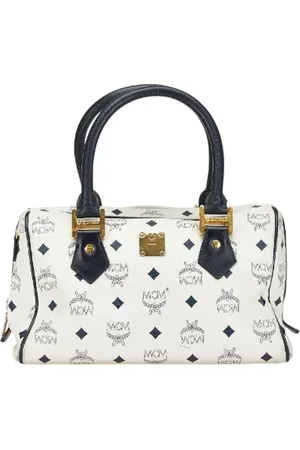 MCM Pre-owned, Dames, Wit, ONE Size, Leer, Tweedehands Canvas handtassen