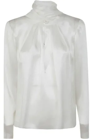 Alberta Ferretti Blouses & Shirts, Dames, Wit, M, Satijn, Elegante Satijnen Blouse met Strik-Kraag