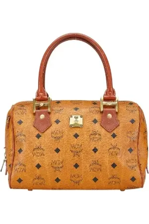MCM Pre-owned, Dames, Bruin, ONE Size, Leer, Tweedehands Canvas handtassen