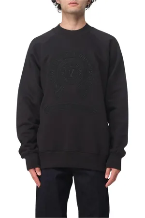 VERSACE Sweatshirts & Hoodies, Heren, Zwart, L, Katoen, Zwart Logo Sweatshirt Stijlvol Comfortabel Modern