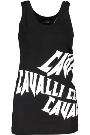 Roberto Cavalli Tops, Dames, Zwart, M, Katoen, Zwart Katoenen Tanktop voor Vrouwen