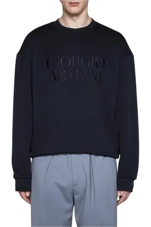 Giorgio Armani Sweatshirts & Hoodies, Heren, Blauw, L, Blauwe Logo Geborduurde Sweatshirt