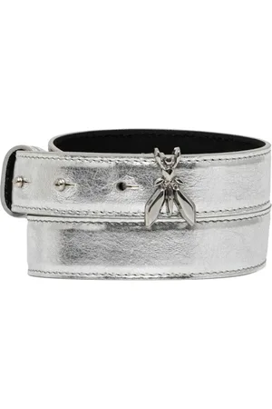Patrizia Pepe Accessoires, Dames, Grijs, S, Leer, leren riem met textielzak