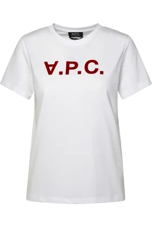A.P.C. Tops, Dames, Wit, L, Katoen, Logo Print Katoenen T-shirt