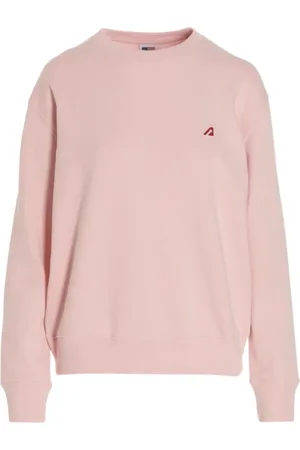 Autry Sweatshirts & Hoodies, Dames, Roze, L, Katoen, Geborduurd Logo Crewneck Sweatshirt Roze