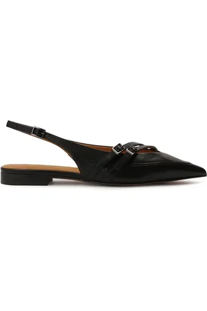 Kazar Schoenen, Dames, Zwart, 36 EU, Leer, Platte slingback pumps van zwart leer