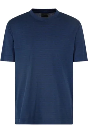 Emporio Armani Tops, Heren, Blauw, 2Xl, Katoen, Donkerblauw Ronde Hals T-Shirt