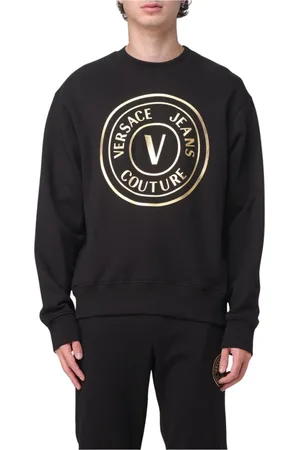 VERSACE Sweatshirts & Hoodies, Heren, Zwart, M, Katoen, Zwarte Logo Sweatshirt Stijlvolle Herenmode