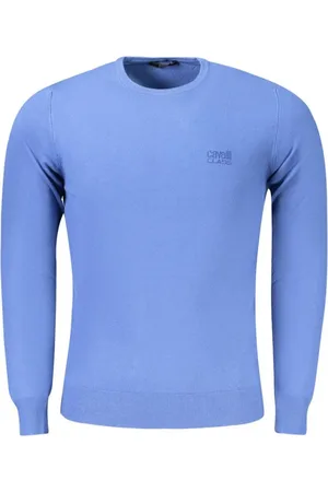 Roberto Cavalli Truien, Heren, Blauw, L, Polyester, Blauwe Polyester Pullover