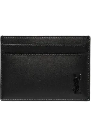Saint Laurent Accessoires, Heren, Zwart, ONE Size, Zwarte leren kaarthouderportemonnee