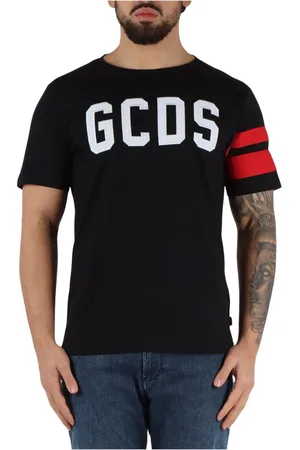 GCDS Tops, Heren, Zwart, XL, Katoen, Heren Zwart Logo Geborduurd T-shirt