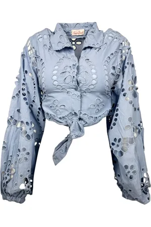 MC2 SAINT BARTH Blouses & Shirts, Dames, Blauw, S, Katoen, Febe Katoenen Shirt met Sangallo Details