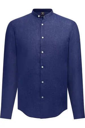 Boggi Milano Overhemden, Heren, Blauw, XL, Linnen, Regular Fit Linnen Overhemd