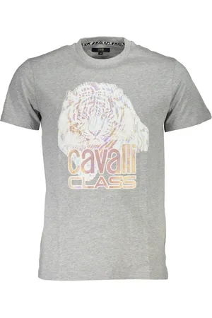 Roberto Cavalli Tops, Heren, Grijs, L, Grijze T-shirt Korte Mouwen Heren