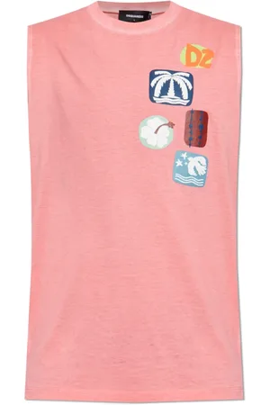Dsquared2 Tops, Heren, Roze, L, Katoen, Mouwloos T-shirt capsule Summer Lovers