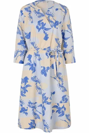 Masai Kleedjes, Dames, Blauw, XL, Katoen, Stijlvolle Jurk met V-Hals en Riem