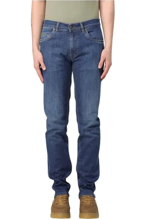 FAY Jeans, Heren, Blauw, W33, Denim, Stone-Washed Straight Leg Jeans