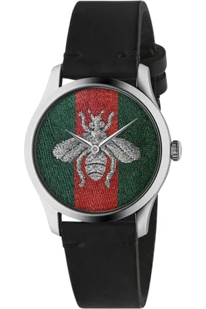 Gucci Accessoires, Heren, Zwart, ONE Size, Bij Geborduurde Horloge