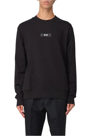 VERSACE Sweatshirts & Hoodies, Heren, Zwart, L, Katoen, Zwarte Crewneck Sweatshirt voor Mannen
