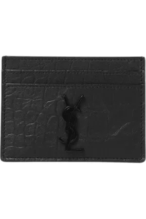 Saint Laurent Accessoires, Heren, Zwart, ONE Size, Leer, Zwarte Leren Kaarthouder Portemonnee