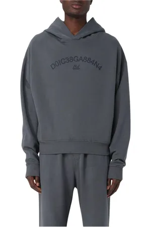 Dolce & Gabbana Sweatshirts & Hoodies, Heren, Grijs, S, Katoen, Geborduurde hoodie voor mannen