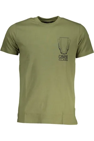 Roberto Cavalli Tops, Heren, Groen, XL, Print Logo Ronde Hals T-Shirt