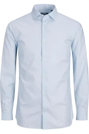 JACK & JONES Overhemden, Heren, Blauw, M, Katoen, Blauwe Cashmere Overhemd met Lange Mouwen