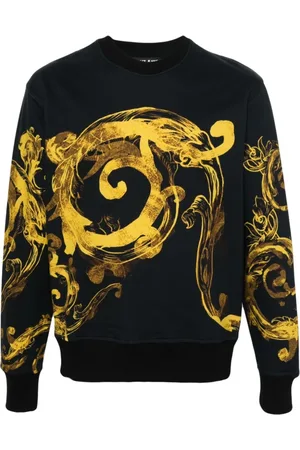 VERSACE Sweatshirts & Hoodies, Heren, Zwart, XL, Zwarte Fleece Panel Barok Trui
