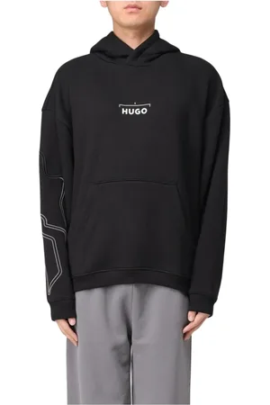 HUGO BOSS Sweatshirts & Hoodies, Heren, Zwart, XL, Katoen, Zwarte Grafische Hoodie Sportkleding