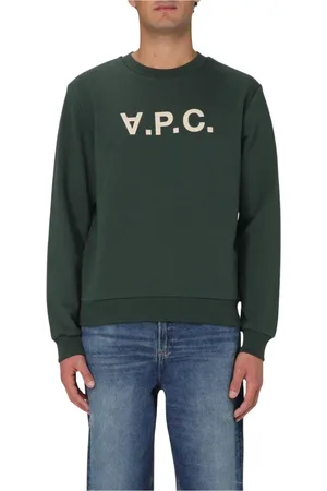 A.P.C. Sweatshirts & Hoodies, Heren, Groen, L, Katoen, Logo Detail Crew Neck Sweatshirt