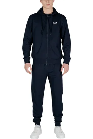 EA7 Sport, Heren, Blauw, S, Katoen, Blauwe Zip Up Hoodie Tracksuit