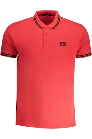 Roberto Cavalli Tops, Heren, Rood, L, Katoen, Rood Katoenen Polo Shirt met Korte Mouwen