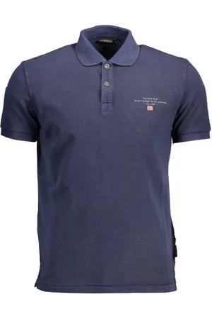 Napapijri Tops, Heren, Blauw, L, Katoen, Blauw Katoenen Polo met Borduurwerk