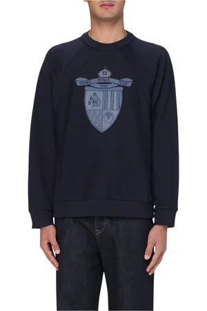 Fendi Sweatshirts & Hoodies, Heren, Blauw, L, Katoen, Blauwe Heren Sweatshirt met Geborduurd Wapenschild