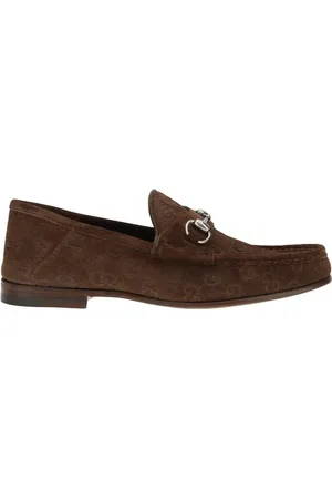 Gucci Schoenen, Heren, Bruin, 39 1/2 EU, Suède, Klassieke Horsebit Suède Loafers