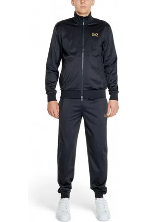 EA7 Sport, Heren, Zwart, S, Polyester, Zwarte Zip-Up Trainingspak voor Mannen