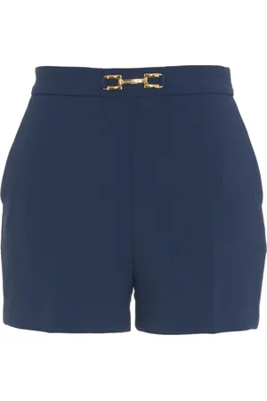 Elisabetta Franchi Korte broeken, Dames, Blauw, S, Blauwe Stretch Crêpe Bermuda Shorts