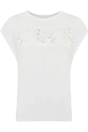 Twin-Set Tops, Dames, Wit, M, Katoen, Bloemen geborduurd T-shirt