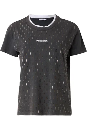 Patrizia Pepe Tops, Dames, Zwart, XS, Katoen, Grijze Trendy T-shirt met Centraal Logo