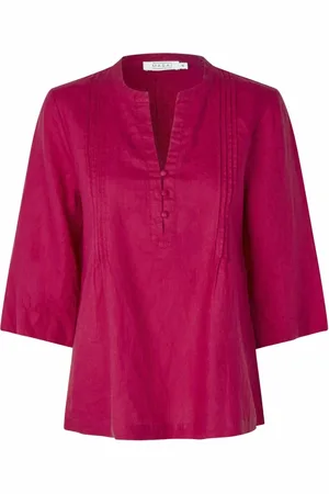 Masai Blouses & Shirts, Dames, Rood, XL, Linnen, Rode Linnen Blouse met V-Hals