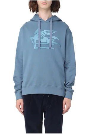 Etro Sweatshirts & Hoodies, Heren, Blauw, S, Katoen, Pegasus Geborduurde Hoodie
