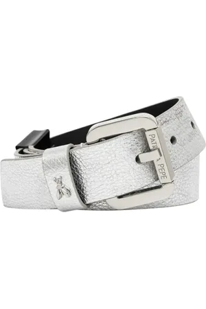 Patrizia Pepe Accessoires, Dames, Grijs, XS, Leer, Zilveren Leren Riem Chic Accessoire