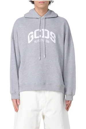 GCDS Sweatshirts & Hoodies, Heren, Grijs, L, Katoen, Grijze Logo Hoodie voor Mannen