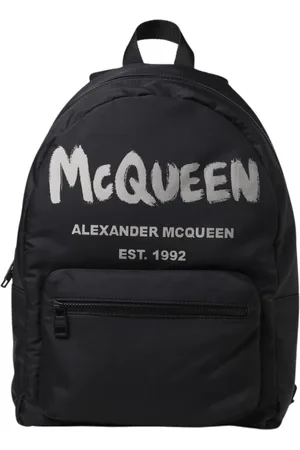 Alexander McQueen Tassen, Heren, Zwart, ONE Size, Nylon, Graffiti Stijl Rugzak