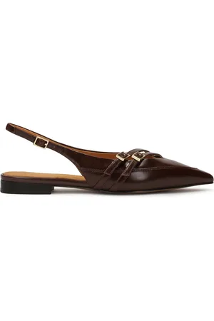 Kazar Schoenen, Dames, Bruin, 36 EU, Leer, Slingback pumps op een platte zool